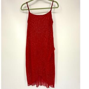 Vintage City Triangles Red Sheer Midi Dress Y2K Fairycore Asymmetrical‎ Glam